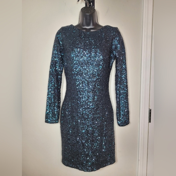 Dress The Population Lola All Over Sequin Mini Formal Cocktail Dress Sz M - Picture 2 of 11